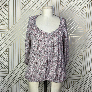 NSF Silk Floral Printed‎ Balloon Sleeve Top Red Green Size US XS